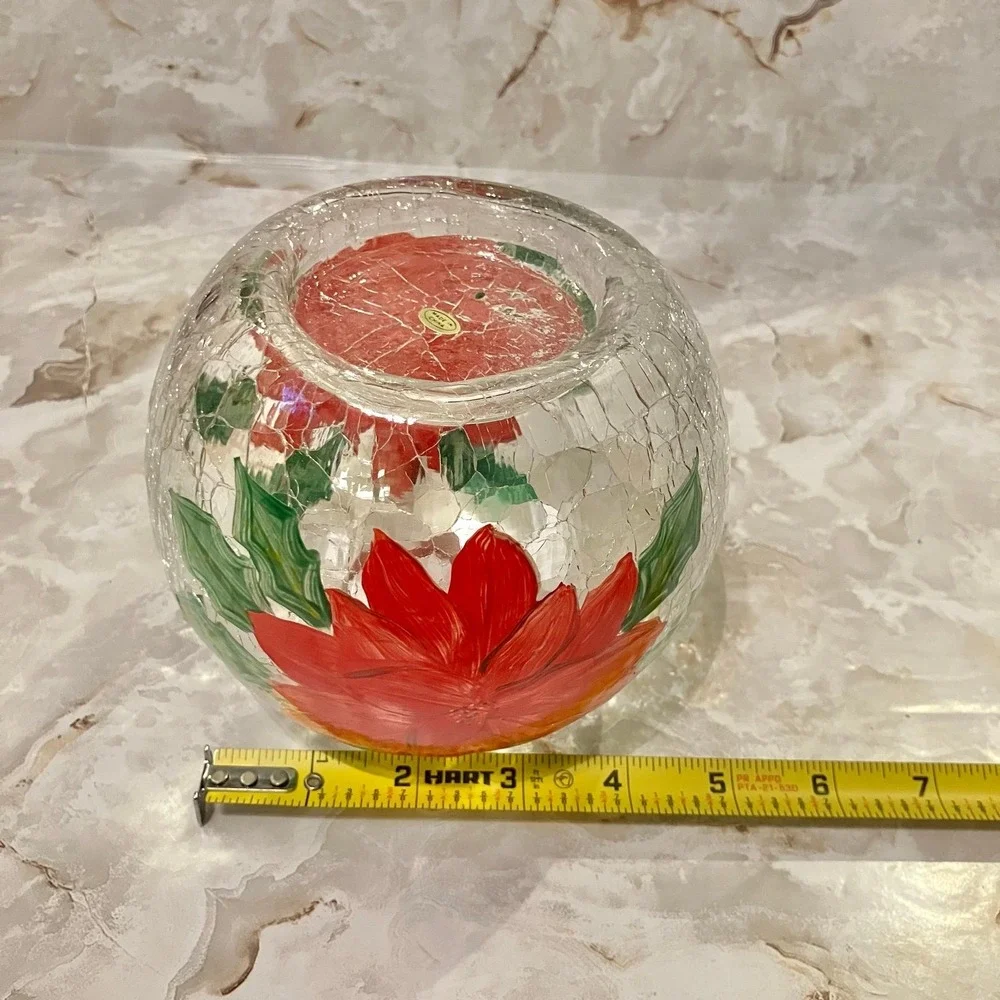 Yankee Candle Crackle Glass Poinsettia Lamp Set Votive Holder Hurricane Shade